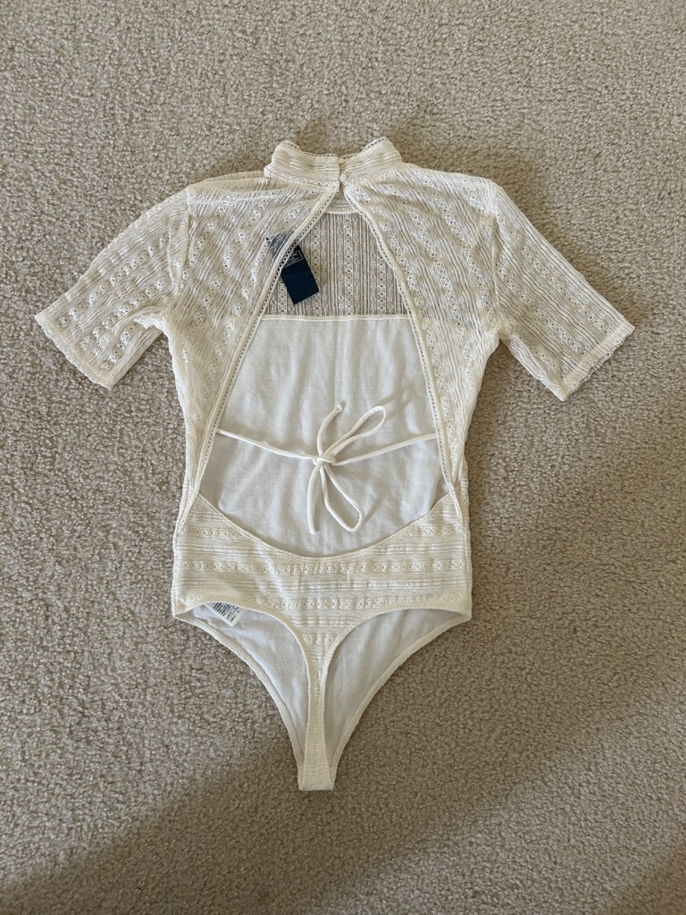 Abercrombie & Fitch Ivory Lace Mock Neck Bodysuit